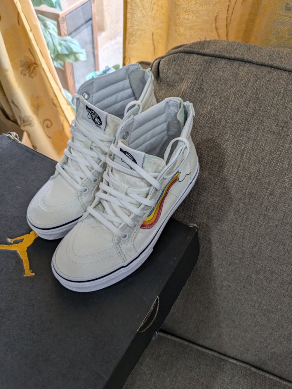 VANS Sk8-hi Zip Rainbow Sidestripe Blue White Kids Shoes Size 3 - Picture 4 of 8